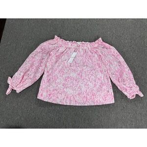 Lilly Pulitzer Shirt Womens Medium Jamielynn Off Shoulder Eyelet Pink Tulip